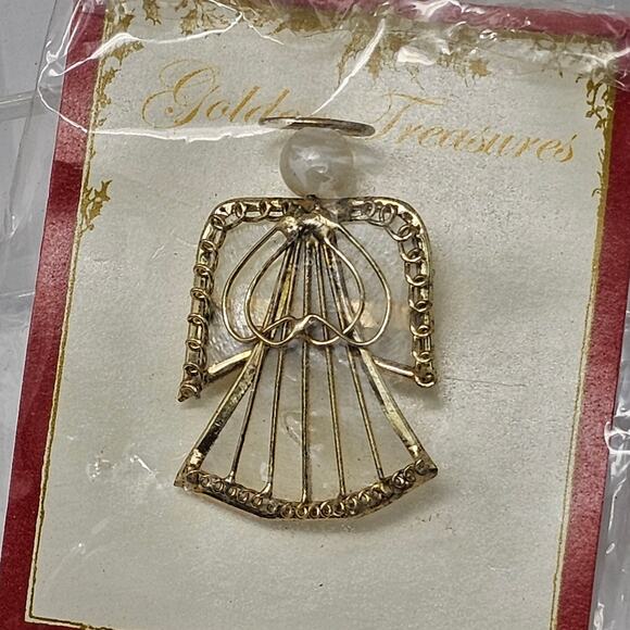 Angel Brooch Pin Set of Three Capiz Shell Goldtone Vintage Golden Treasures New - Picture 4 of 8